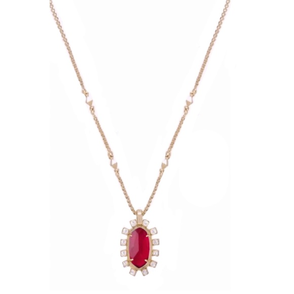 KENDRA SCOTT • Vintage Antique Gold Brett Berry Red Illusion Necklace - Picture 6 of 8